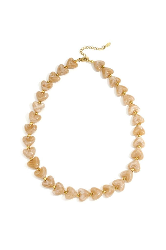 Bijoutheek Collier Hart Kralen Beige