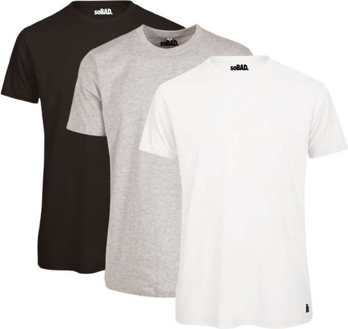 Basic t-shirt - zwart/wit/heather grey - M - soBAD. | 3-pack | Unisex | Regular fit | Katoen | Shirt heren