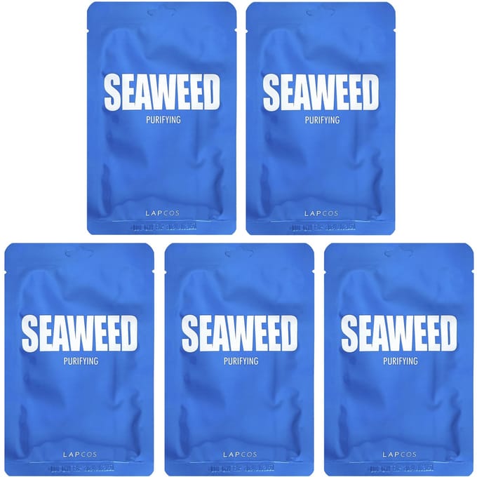 Lapcos, Seaweed Beauty Sheet Mask Set, Purifying, 5 sheets, 25 ml (0.84 fl oz) each blue