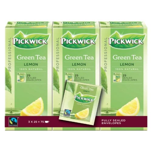 Pickwick thee, groene thee met lemon, fairtrade, pak van 25 zakjes