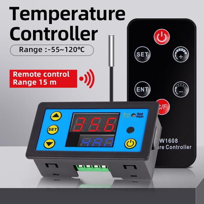 Digitale Temperatuurregelaar met Afstandsbediende NTC-sensor Thermostaat voor Koelkast Vriezer DC 12V blue