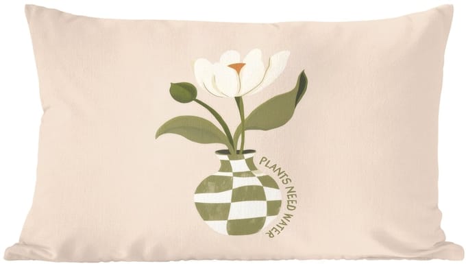 Sierkussens - Kussentjes Woonkamer - 60x40 cm - Bloem - Wit - Vaas - Quote