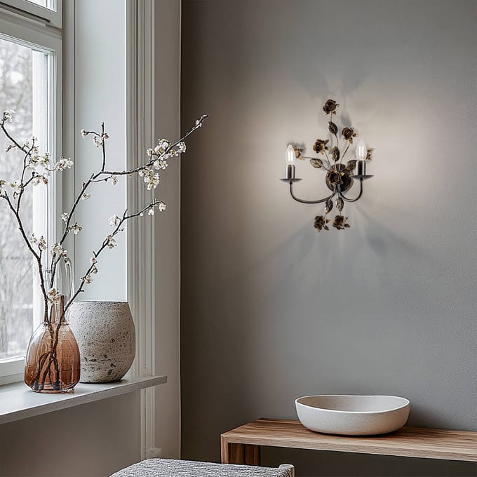 ONLI Carolina wandlamp, bronskleurig, 2-lamps, ijzer