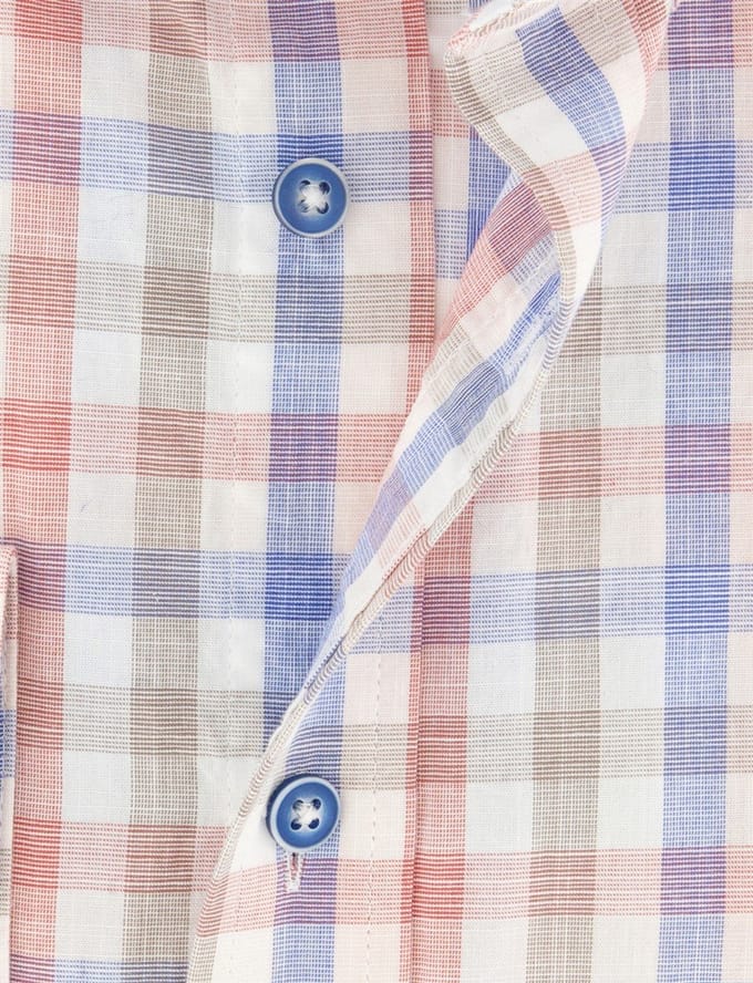 Overhemd Giordano geruit rood blauw met borstzak