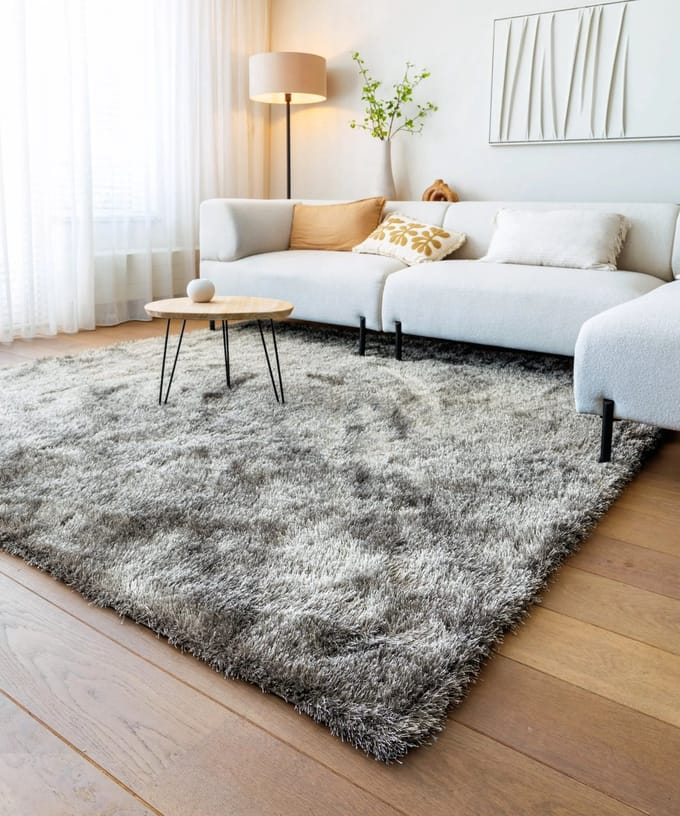 Velvet vloerkleed vierkant - Posh grijs 120x120