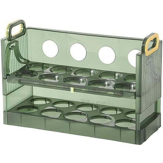 Eieropslagdoos, koelkast automatische flip-eierdoos, universele anti-val eierlade, eierhouder 2 layers groen