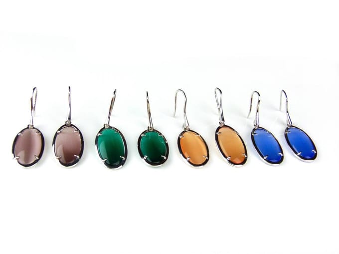 Zilveren oorringen oorbellen Model Oval met blauwe stenen