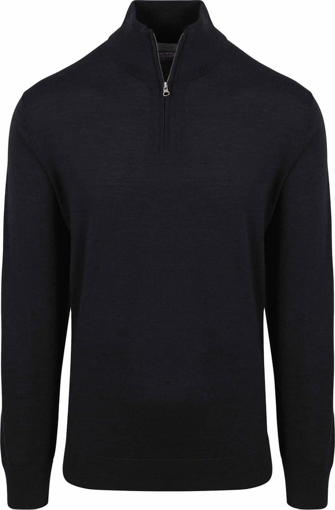 King Essentials The Michael Half Zip Pull Merino Zwart - Maat M - Heren - Pullovers