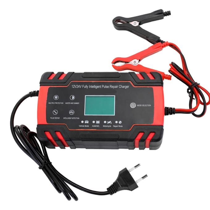Mini Formaat Draagbare 12 V/24 V Auto Cel L-ader Adapter Power Motorfiets Auto Cel L-ader met EU Plug rood