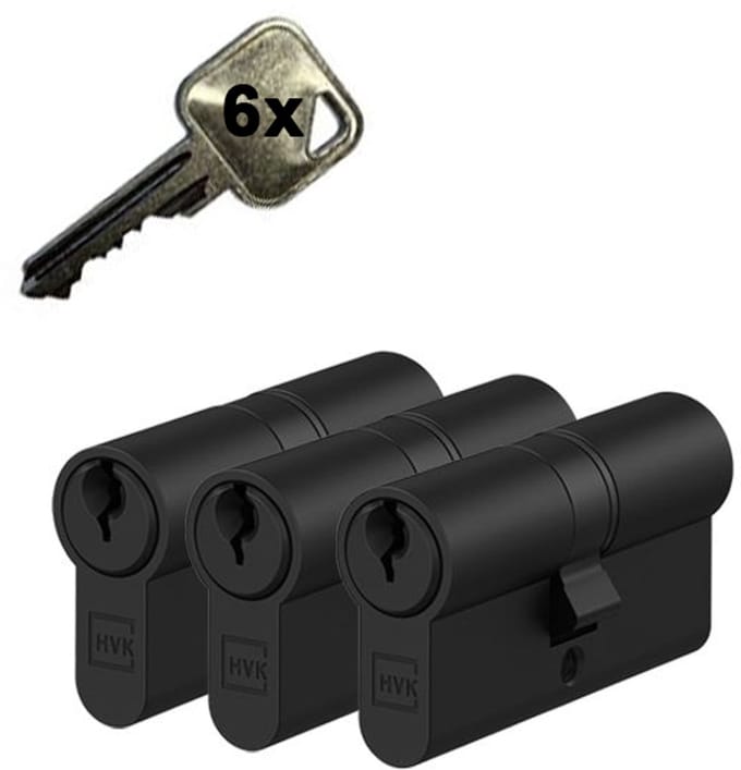 3 zwarte gelijksluitende cilindersloten 30/30mm HVK