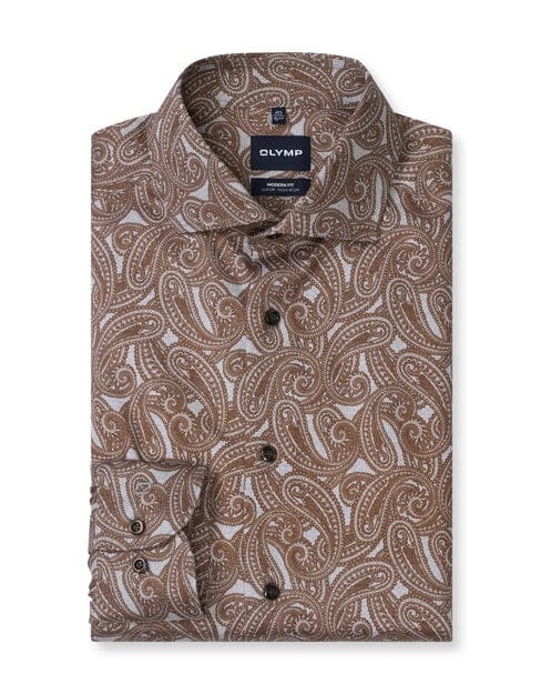 OLYMP Luxor Overhemd, Modern Fit, Royal Kent, Zwart-Bruin