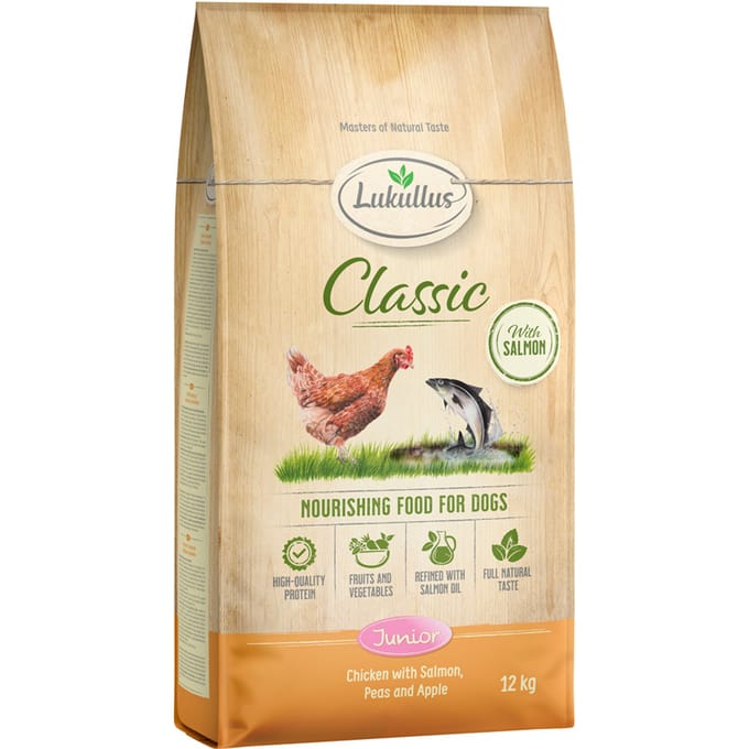 Lukullus Classic Junior Kip & Zalm - Dubbelpak: 2 x 12 kg Nieuw Receptuur