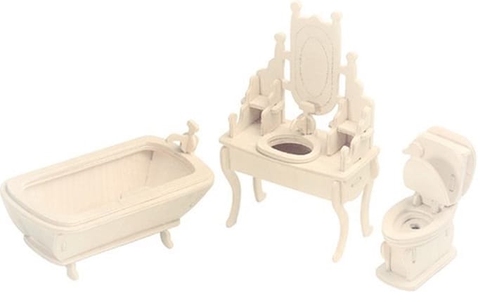 De Bouwplaats bouwpakket Poppenhuismeubels Badkamer - Hout - 1:12 schaal