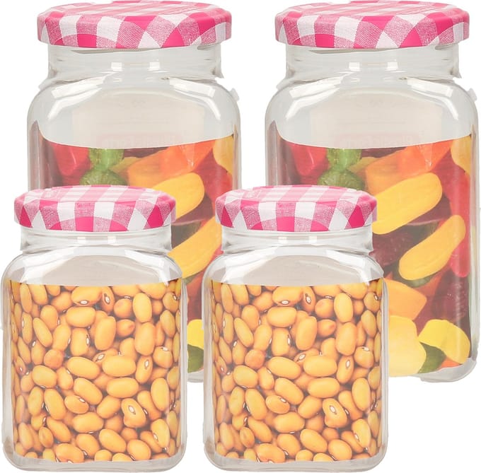Plasticforte Weckpotten/inmaakpot set Classic - 4x - 375/500 ml - kunststof - draaideksel - roze