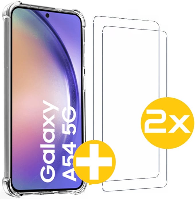 Hoesje en Screenprotector Combi Geschikt Voor Samsung A54 - Anti Shock Hoesje + 2x Screenprotector