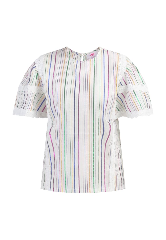 Mymo Blouse met metallic strepen Dames Witte veelkleurige strepen