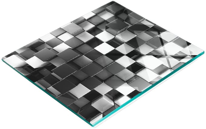 Keukenplank van gehard glas met abstracte kubusafbeeldingen, 60x52 cm