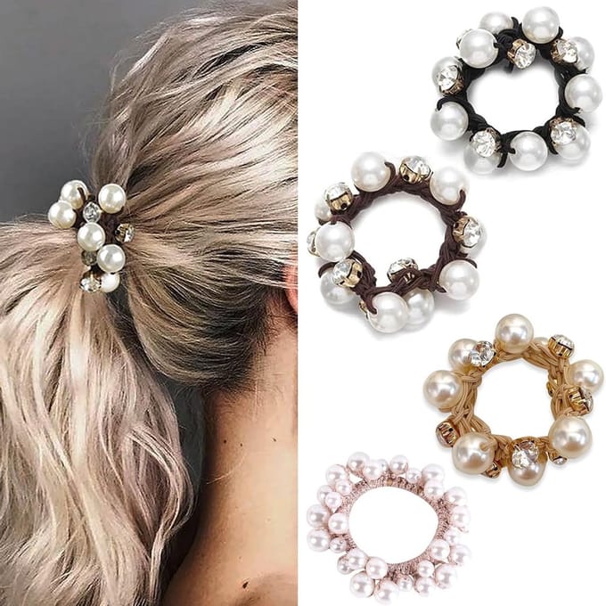 Set van 4 Haarbanden met Kralen - Haaraccessoires en Elastische Haarbanden voor Vrouwen
