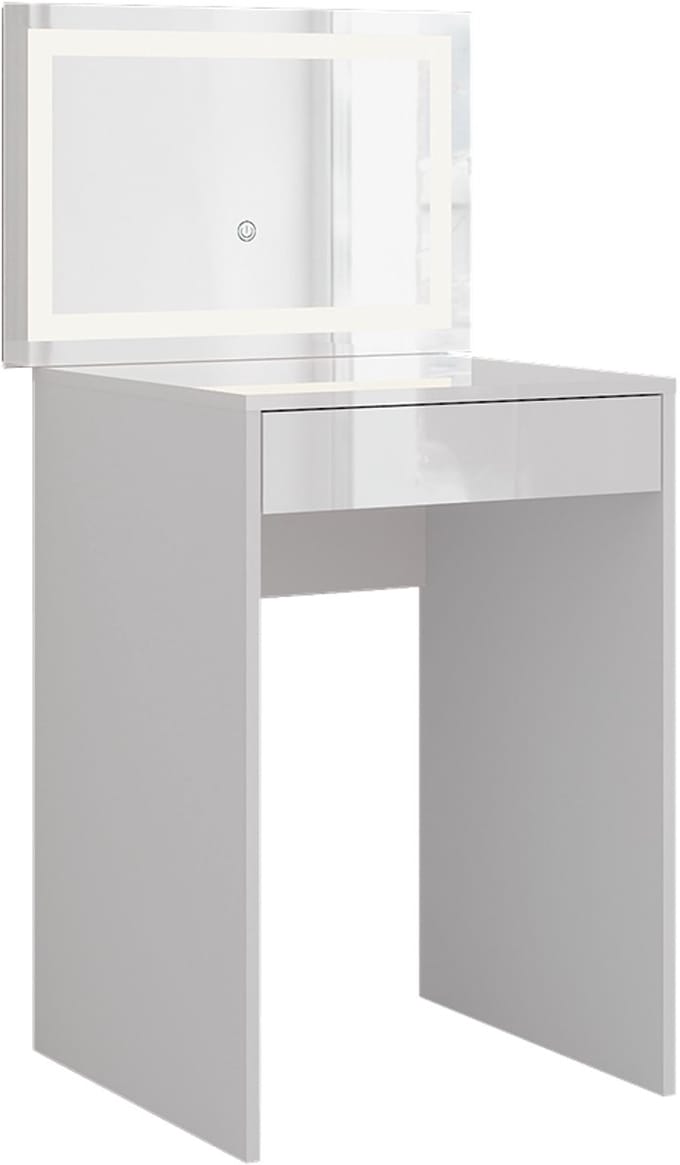 Vicco Sherry Kaptafel met licht – 51.4 cm met LED-spiegel Wit/wit hoogglans