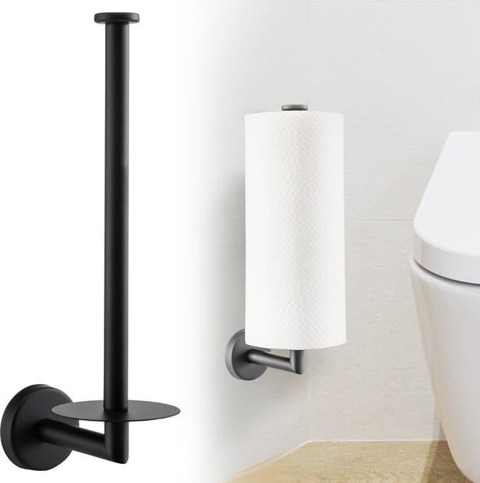 Reserverolhouder Zwart - Hangend - Boren - Wc rolhouder Reserve - Rvs - 2 rollen