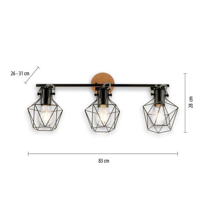 JUST LIGHT. GmbH Plafondlamp Jaro verstelbaar zwart/hout 3-lamps