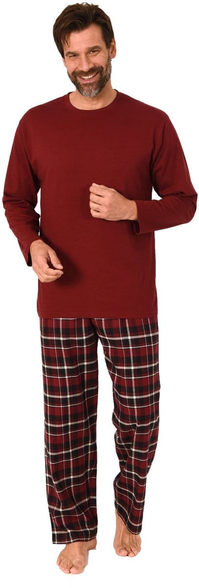 Lange herenpyjama, pyjama met flanellen broek in geruite look