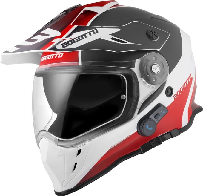 Bogotto H331 BT Tour EVO Zwart Wit Rood Bluetooth Enduro Helm - Helm