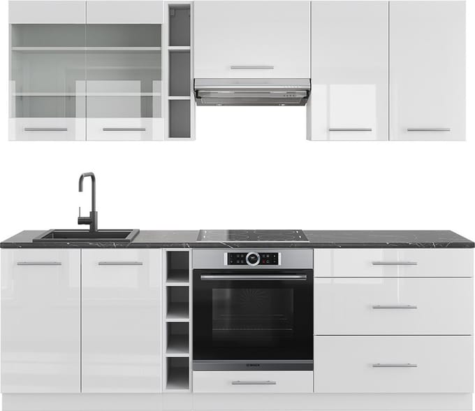 Vicco Fame-Line Complete keukeneenheid – 235 cm, WB Antraciet Wit hoogglans/wit