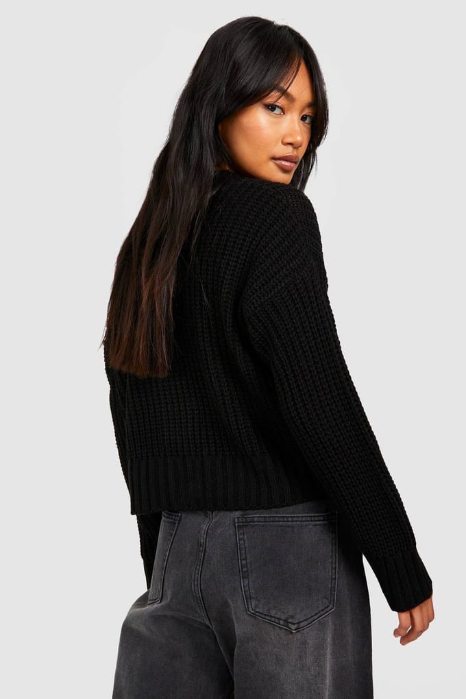 boohoo Dames Button Through Crop Cardigan | Zwart | Maat: Large