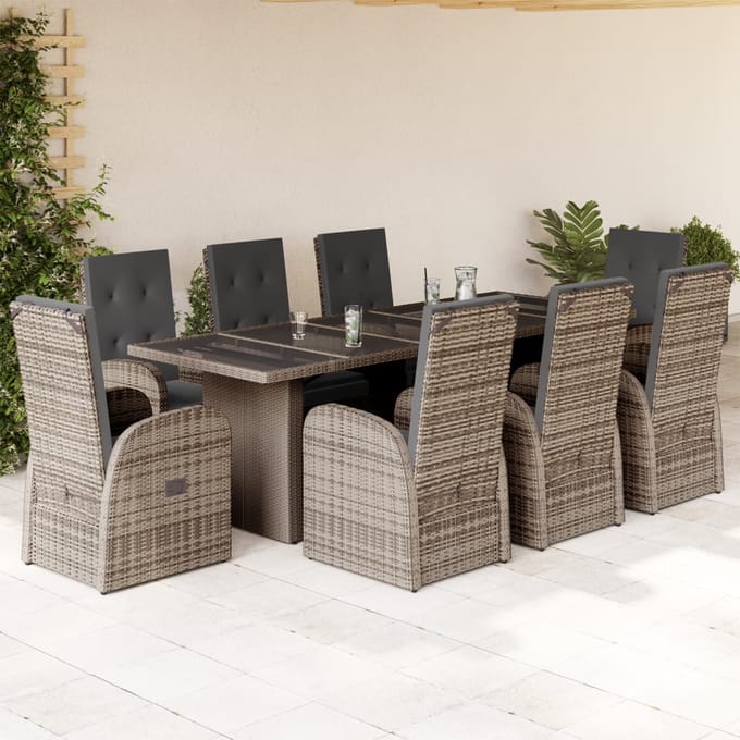 vidaXL - 9-delige - Tuinset - met - kussens - poly - rattan - grijs