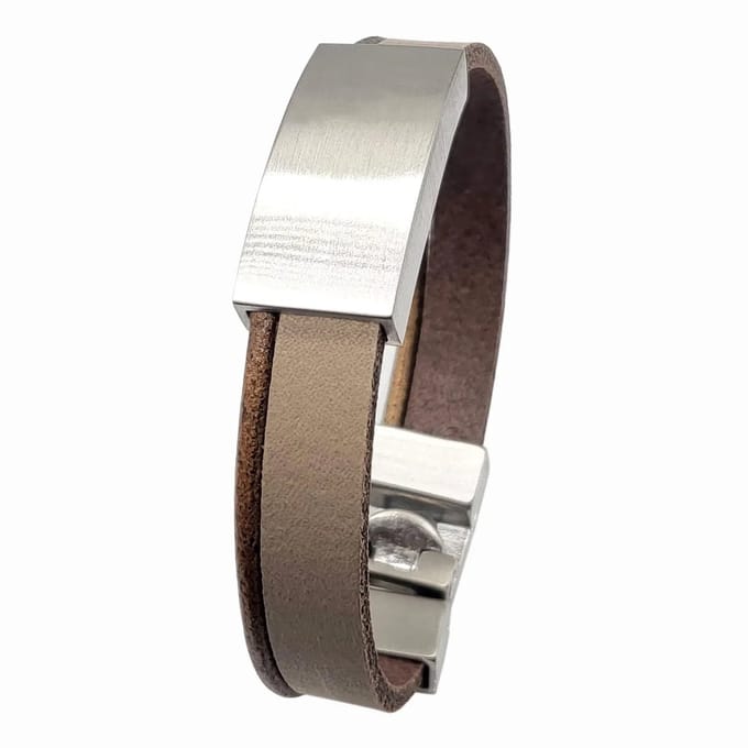 Beige bruin leren as armband met schuif 20cm