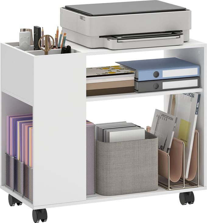 Homcom Printerkast-Spaanplaat-70L x 34B x 60H cm-Wit