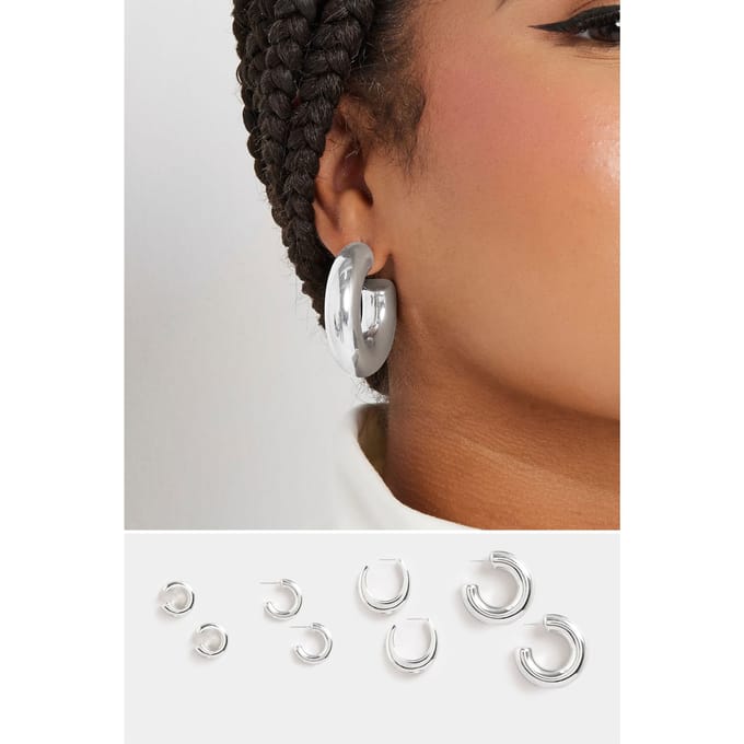 Yours Set Van Vier Paar Chunky Oorringen In Zilversize One Size