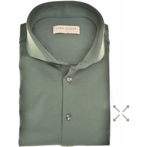 John Miller Overhemd Slim Solid Color Cutaway Hyperstretch Donker Groen / male