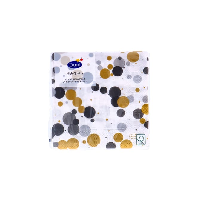 Servetten Festive Bubbles Zwart - 24x24 cm