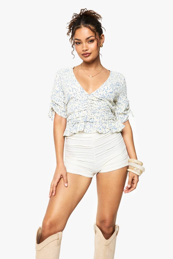 boohoo Dames Geweven Floral Print Volant Top | Cream | Maat: Small