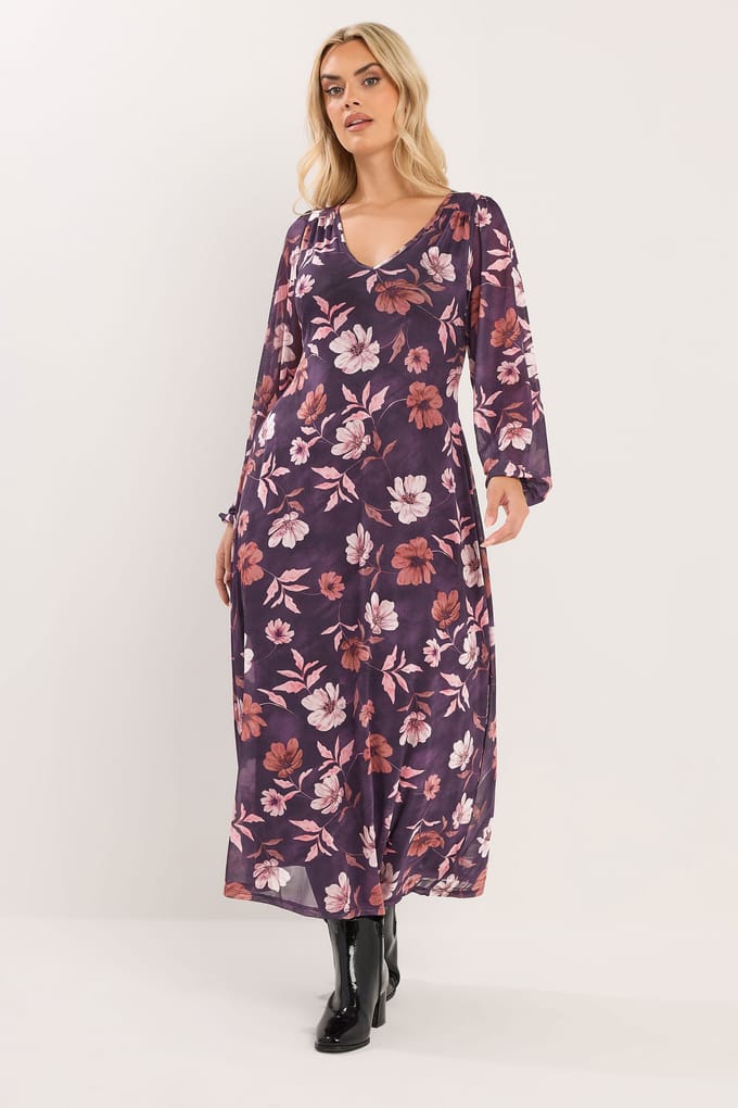 Yours Paarse Bloemen Maxijurk Size 42