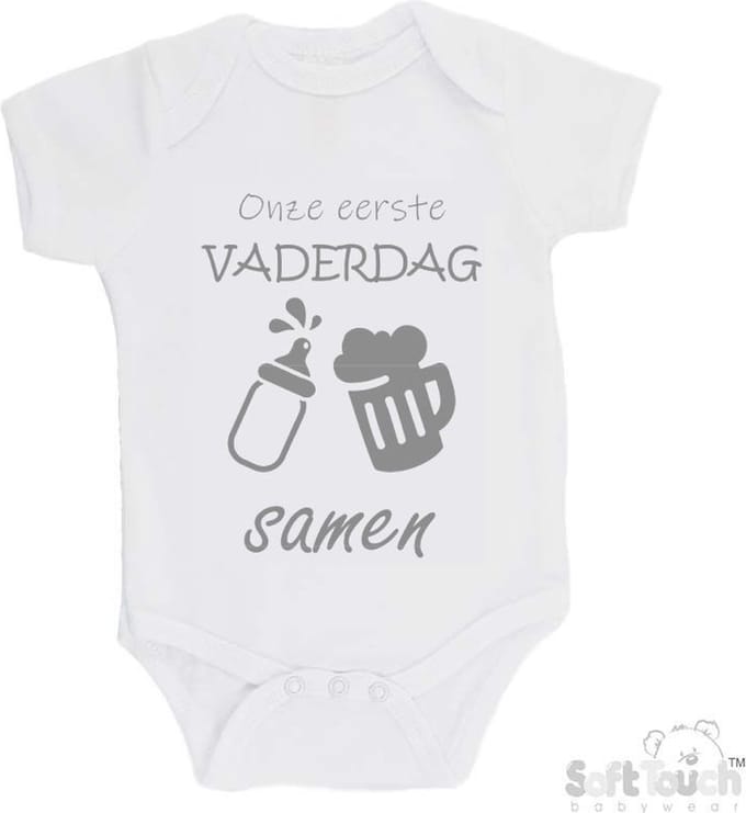 100% katoenen Romper "Onze eerste vaderdag samen" Unisex Katoen Wit/grijs Maat 62/68