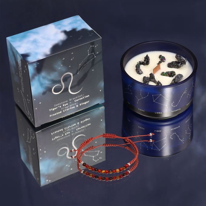 Zodiac kristallen kaars met edelsteen armband - leeuw - sterrenbeeld kaars - leo