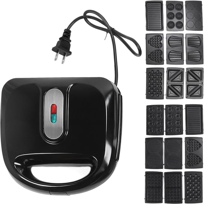 Elektrische Panini Grill Sandwich Maker met 10 Verwisselbare Platen Snelle Verhitting Multifunctioneel Elektrisch L black