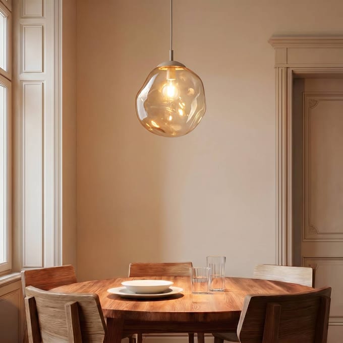 TK Lighting Hanglamp Lava, Ø 35 cm, E27, zand/cognac, glas
