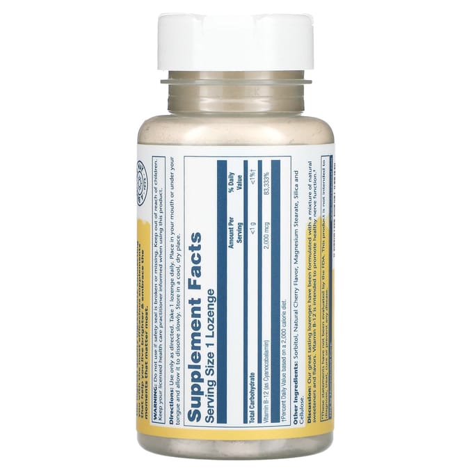 Vitamine B12, Natuurlijke Kersensmaak, Suikervrij, 2000 mcg, 90 Zuigtabletten