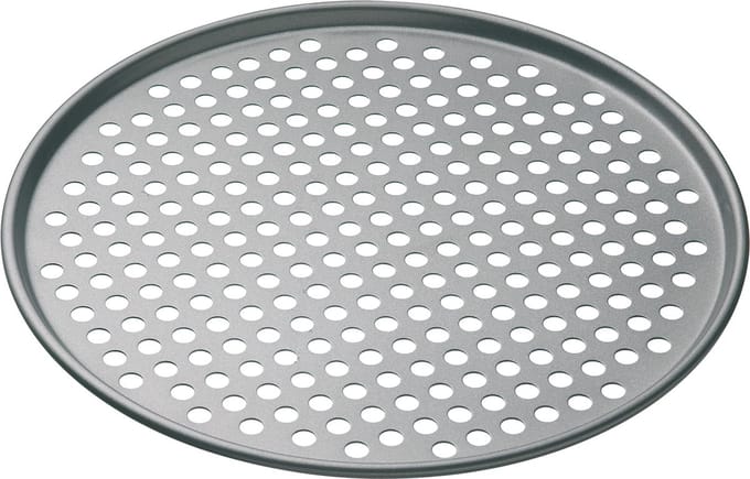 KitchenCraft MasterClass 32 cm Geperforeerde Pizza Tray / Bakplaat met PFOA-Vrije Antiaanbaklaag - Koolstofstaal van 1 mm