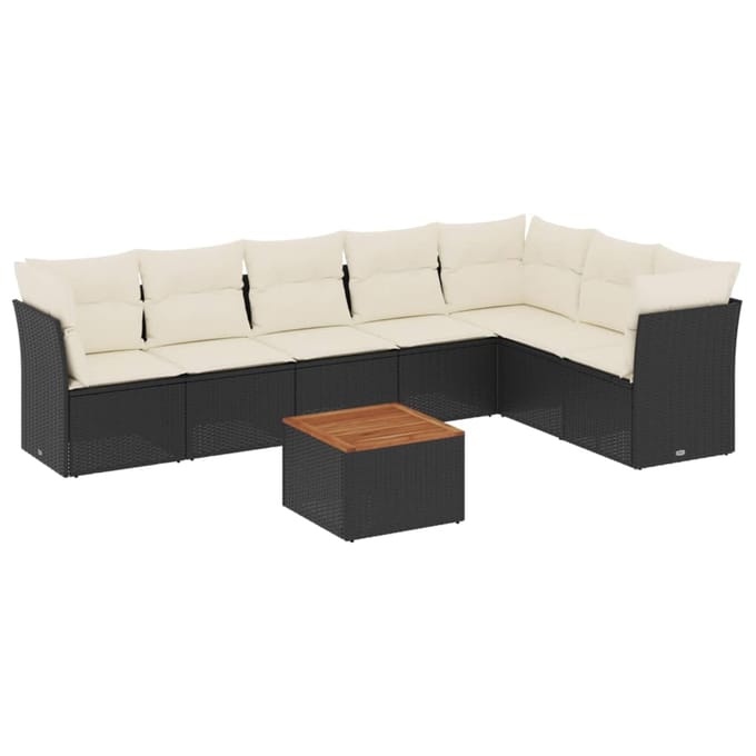 vidaXL - 8-delige - Loungeset - met - kussens - poly - rattan - zwart