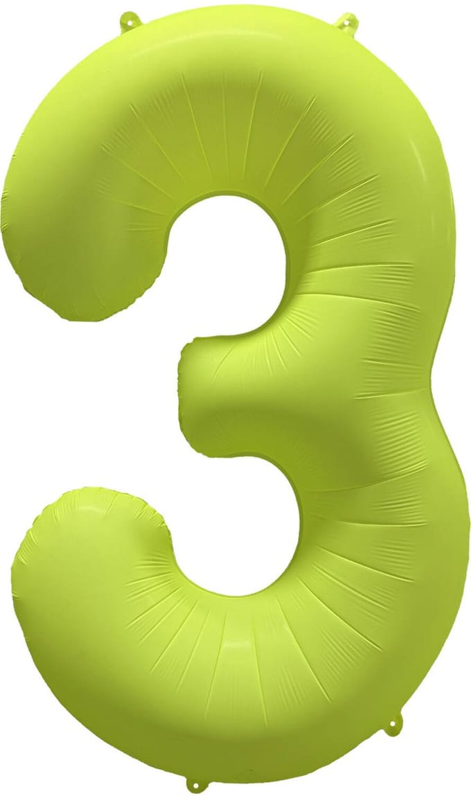 Riethmüller - Folieballon cijfer 3 - neon geel - 86 cm