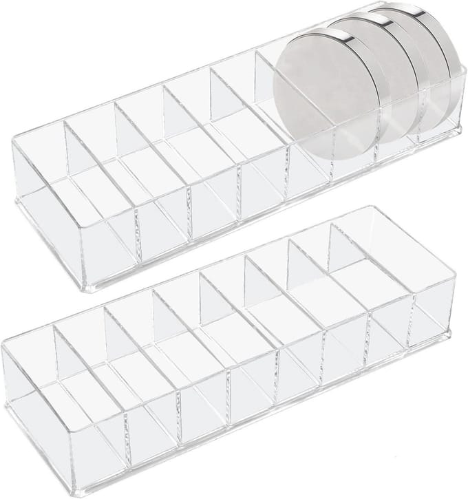 Cosmetische Organizer Set van 2, Transparante Plastic Opbergdoos met 8 Compartimenten voor Lippenstift, Oogschaduw en Make-up Accessoires