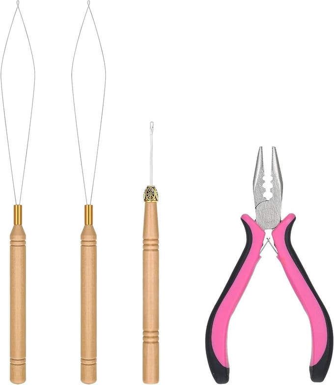 Set van 4 Haarverlenging Verwijderingstangen, Micro Ring Tangen, Nano Haar Extensions en Pull Bar Tangen voor Professioneel Gebruik