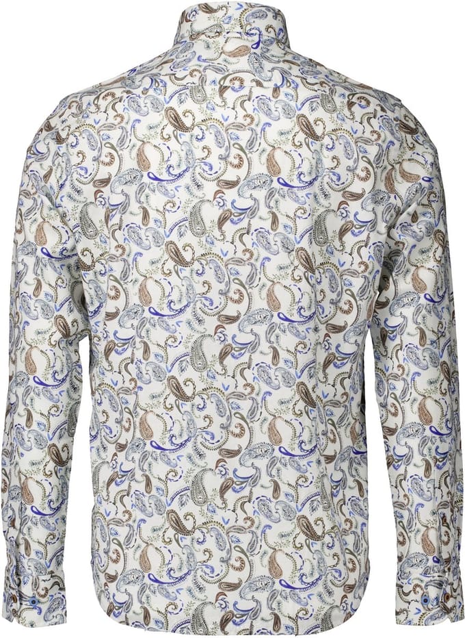 R2 Linnenblend Overhemd Paisley Wit - Maat L - Heren - Overhemden Formeel