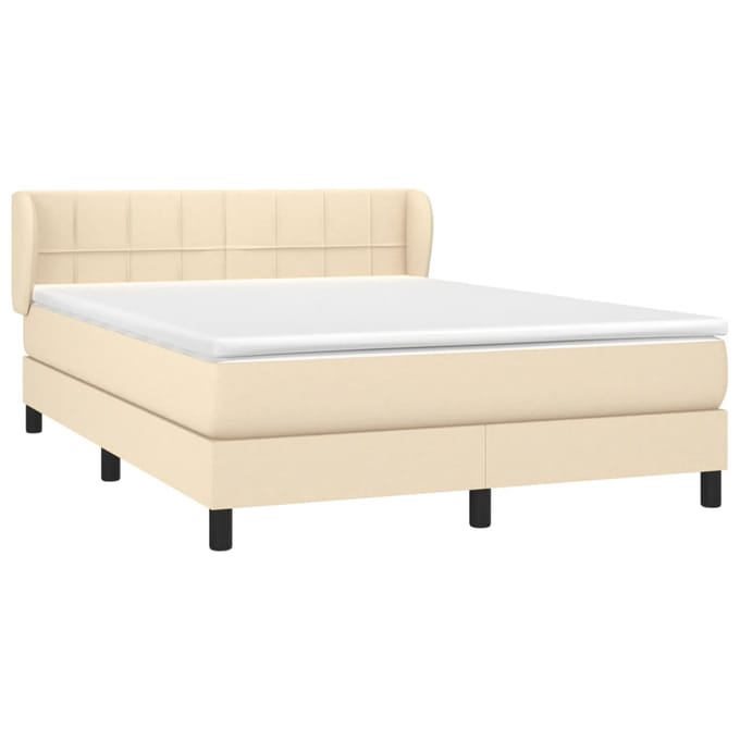 vidaXL - Boxspring - met - matras - stof - crèmekleurig - 140x190 - cm