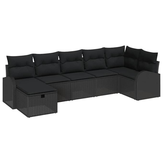 vidaXL - Bankstel - 7 - st - Zwart - poly - rattan